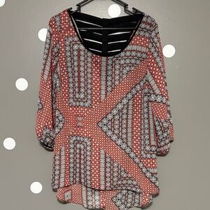AGB Women's Blouse with Red and Black Geometric Design